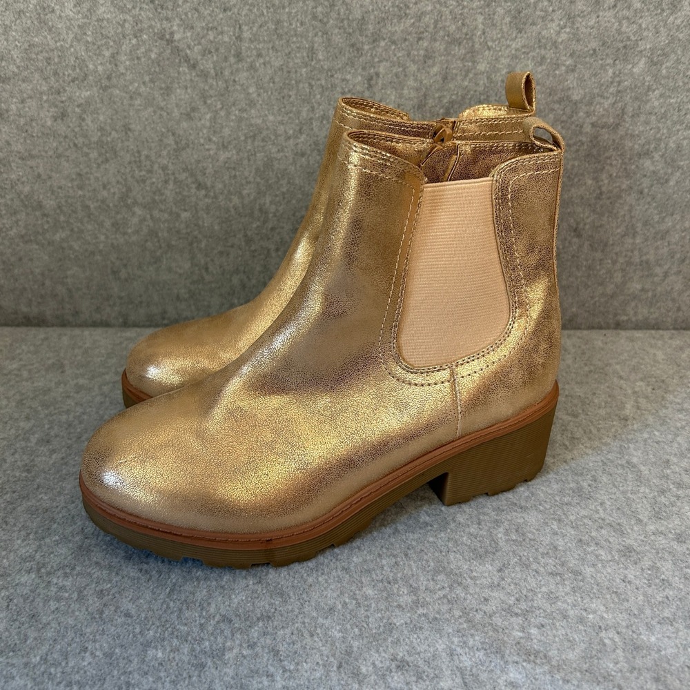 DV Dolce Vita Napoli Ankle Boots Rose Gold Metallic Lug Sole Kids Girls Size 4